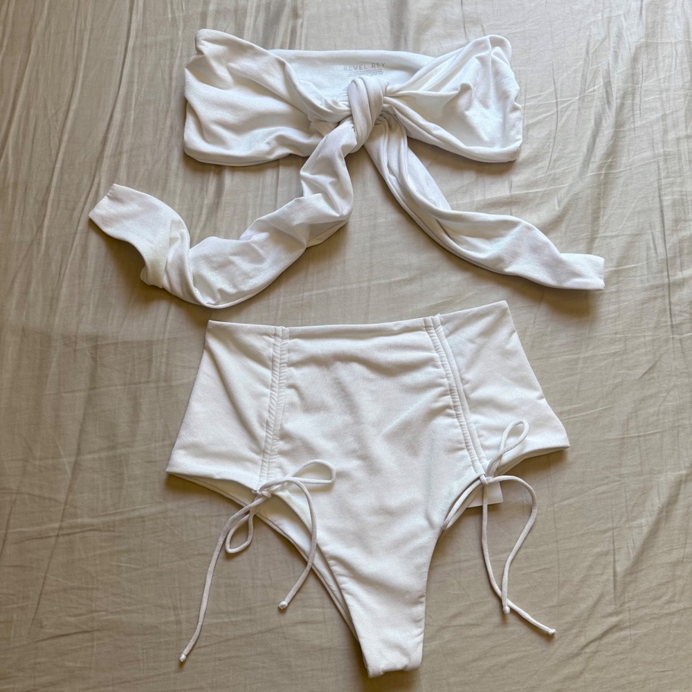 NWT REVEL REY white glitter swim beach two piece pc bikini swimsuit